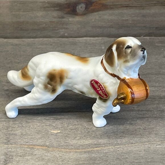 Other - Vintage Miniature Saint Bernard Bone China Figurine Rescue Barrel Collar Japan
